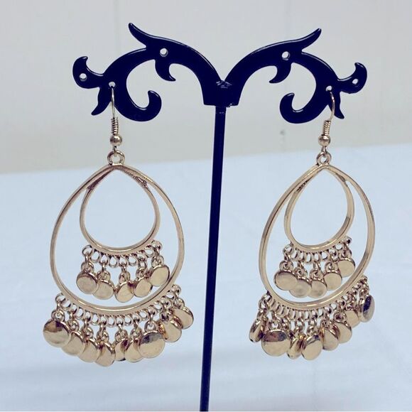 Vintage Boho Drop Dangle Gold Tone Earrings 3” Gorgeous - Picture 5 of 5